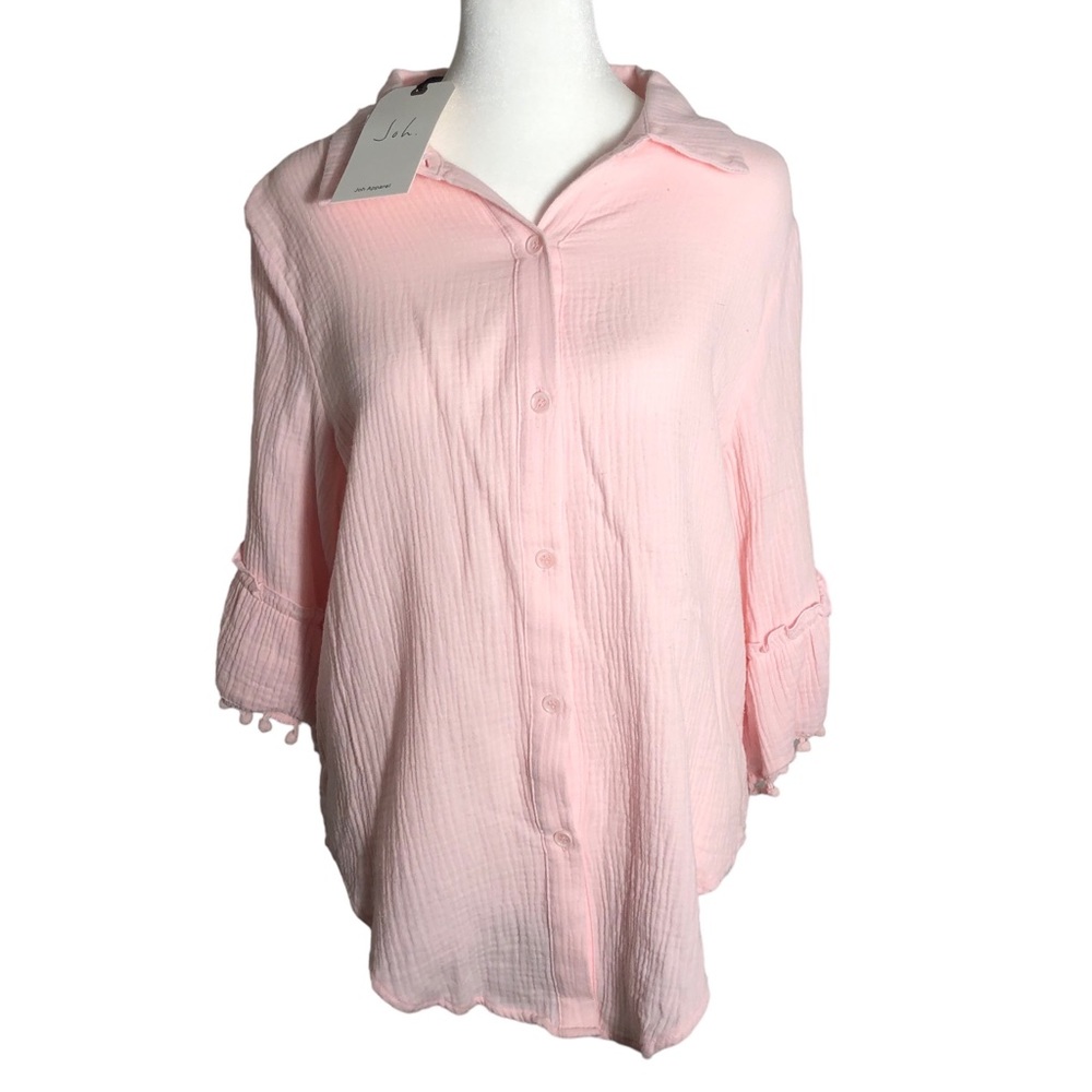 JOH gauze 3/4 bell sleeve pink top. Sz Medium. New